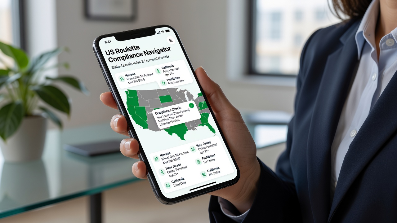 User navigating state compliance screens within a mobile roulette application interface
